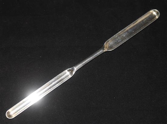 A George III Scottish silver marrow scoop by Aleacxander Gardner, Edinburgh, 1789, 23cm.